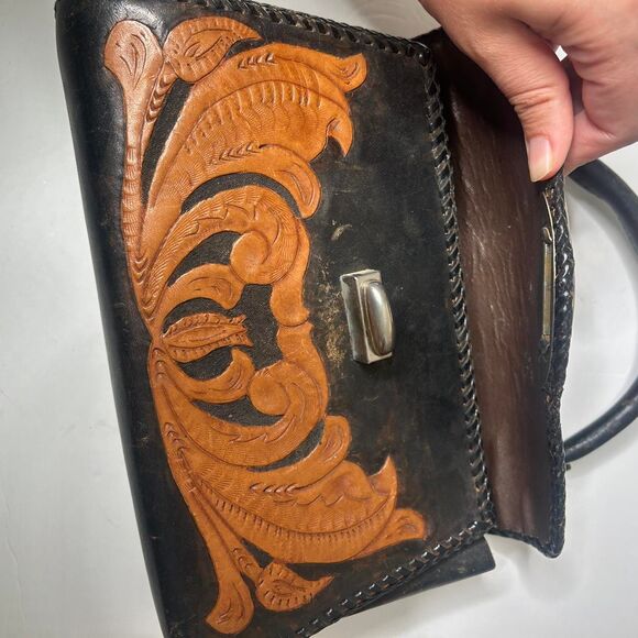 Vintage Tooled Leather Western Satchel Bag - Picture 5 of 8